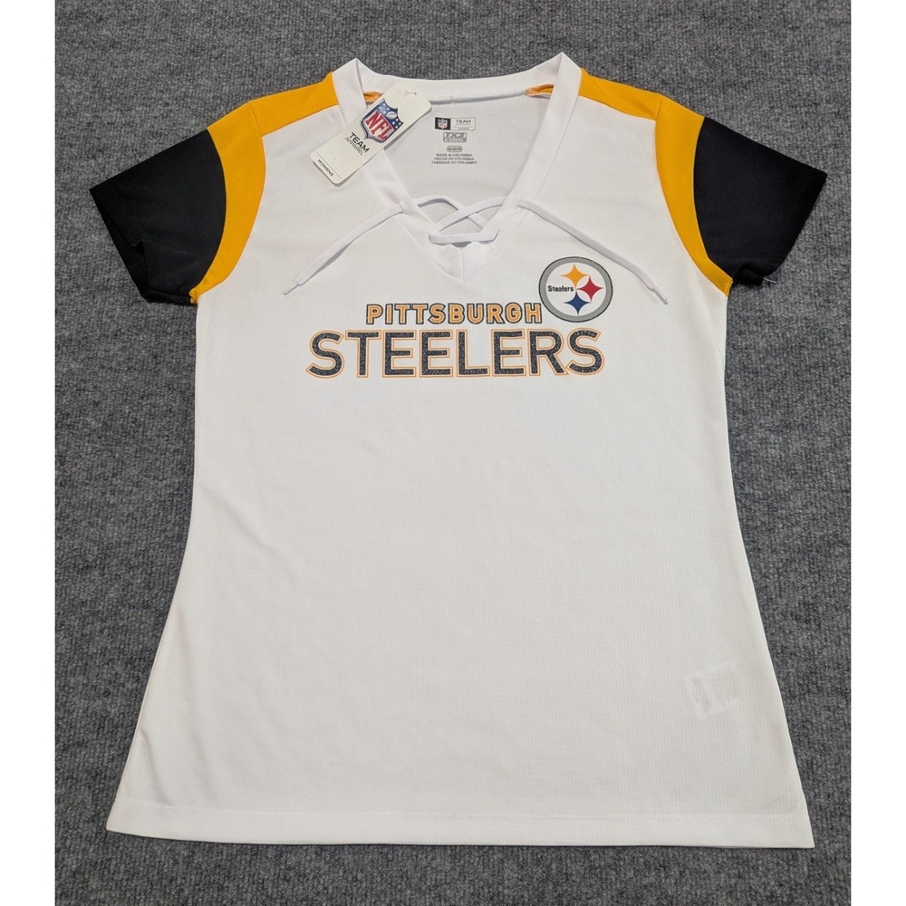 Pittsburgh Steelers TX3 Cool Women's Size Medium Lace Up V Neck Shirt Glitter